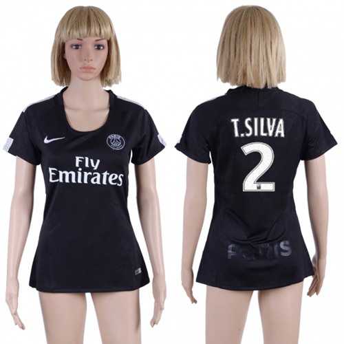 Women’s Paris Saint-Germain #2 T.Silva Sec Away Soccer Club Jersey