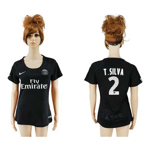 Women’s Paris Saint-Germain #2 T.Silva Sec Away Soccer Club Jersey