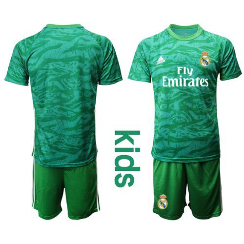 Real Madrid Blank Green Goalkeeper Kid Soccer Club Jersey