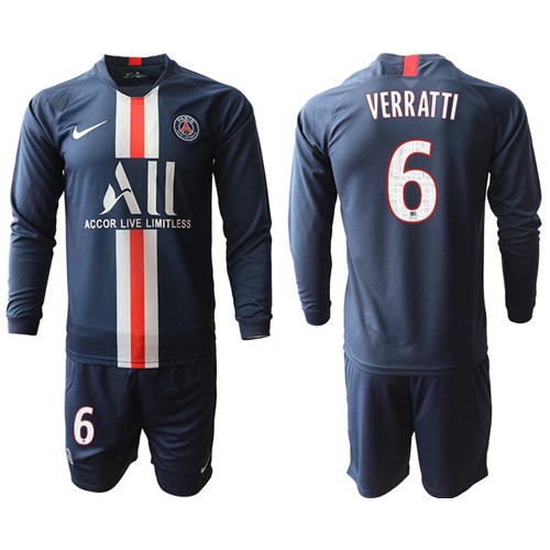 Paris Saint-Germain #6 Verratti Home Long Sleeves Soccer Club Jersey
