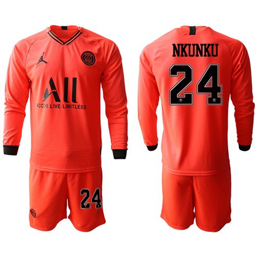 Paris Saint-Germain #24 Nkunku Red Jordan Long Sleeves Soccer Club Jersey