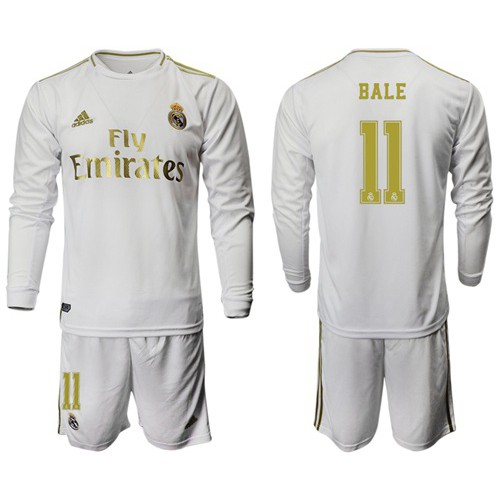 Real Madrid #11 Bale White Home Long Sleeves Soccer Club Jersey