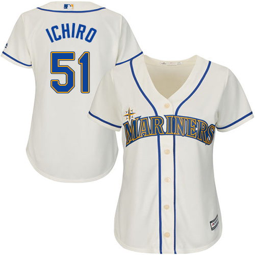 Seattle Mariners #51 Ichiro Suzuki Cream Alternate Women's Stitched MLB  Jersey