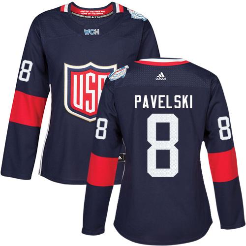Team USA #8 Joe Pavelski Navy Blue 2016 World Cup Women’s Stitched NHL Jersey