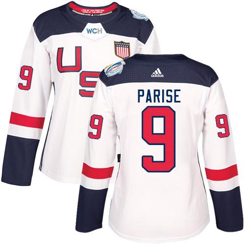 Team USA #9 Zach Parise White 2016 World Cup Women’s Stitched NHL Jersey