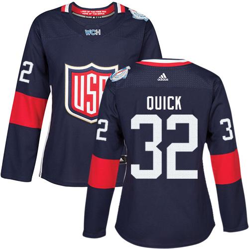 Team USA #32 Jonathan Quick Navy Blue 2016 World Cup Women’s Stitched NHL Jersey