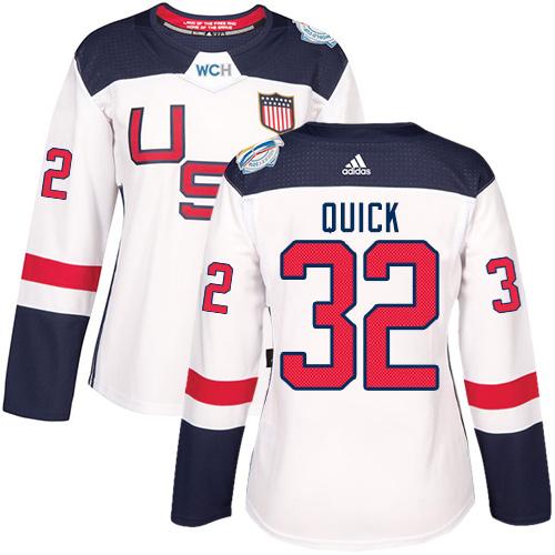 Team USA #32 Jonathan Quick White 2016 World Cup Women’s Stitched NHL Jersey