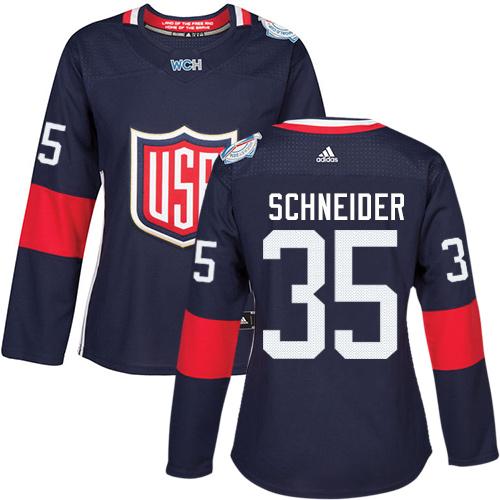 Team USA #35 Cory Schneider Navy Blue 2016 World Cup Women’s Stitched NHL Jersey