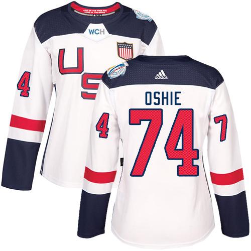 Team USA #74 T. J. Oshie White 2016 World Cup Women’s Stitched NHL Jersey