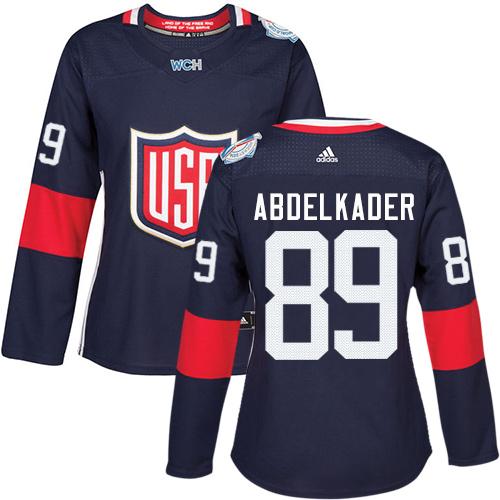 Team USA #89 Justin Abdelkader Navy Blue 2016 World Cup Women’s Stitched NHL Jersey