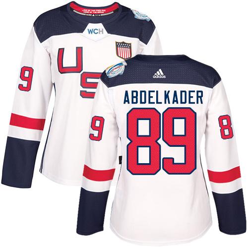 Team USA #89 Justin Abdelkader White 2016 World Cup Women’s Stitched NHL Jersey