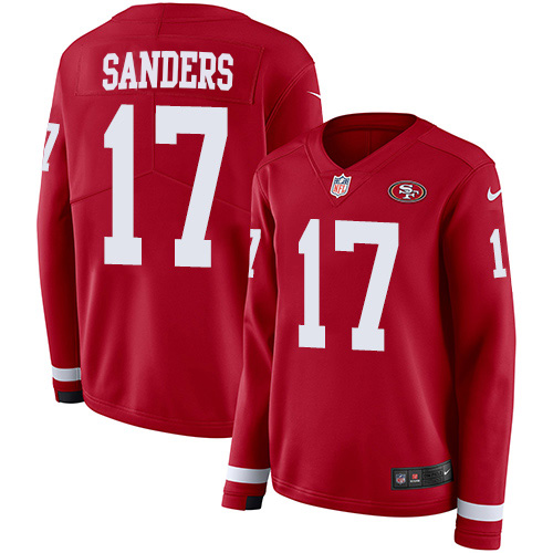 Nike San Francisco 49ers #17 Emmanuel Sanders Red Team Color Women’s Stitched NFL Limited Therma Long Sleeve Jersey