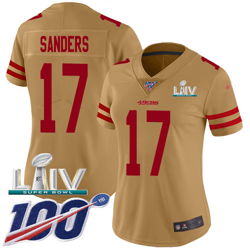 Nike San Francisco 49ers #17 Emmanuel Sanders Gold Super Bowl LIV 2020 Women’s Stitched NFL Limited Inverted Legend 100th Season Jersey