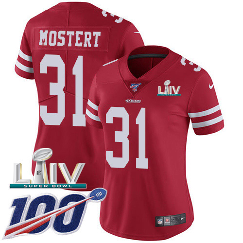 Nike San Francisco 49ers #31 Raheem Mostert Red Super Bowl LIV 2020 Team Color Women’s Stitched NFL 100th Season Vapor Untouchable Limited Jersey