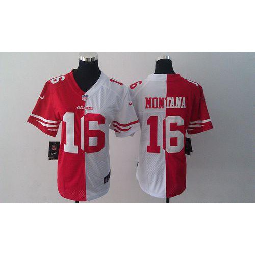 Nike San Francisco 49ers #16 Joe Montana Red/White Women’s Stitched NFL Elite Split Jersey