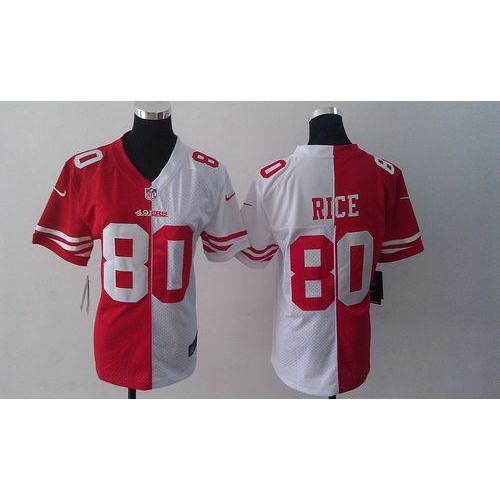 Nike San Francisco 49ers #80 Jerry Rice Red/White Women’s Stitched NFL Elite Split Jersey