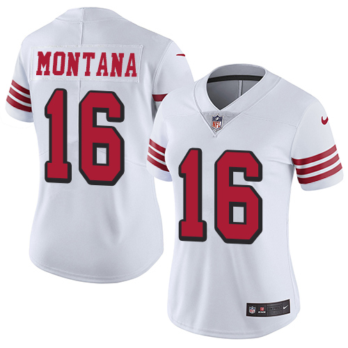 Nike San Francisco 49ers #16 Joe Montana White Rush Women’s Stitched NFL Vapor Untouchable Limited Jersey