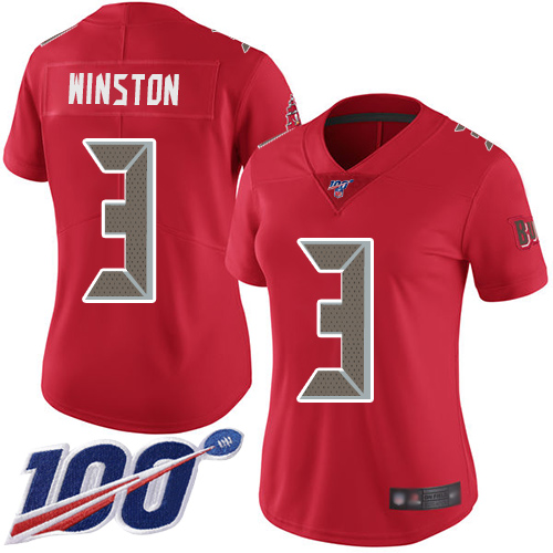 Nike Tampa Bay Buccaneers #3 Jameis Winston Red Women’s Stitched NFL Limited Rush 100th Season Jersey