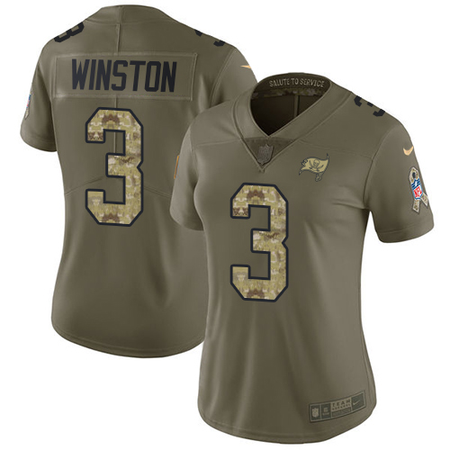 Nike Tampa Bay Buccaneers #3 Jameis Winston Olive/Camo Women’s Stitched NFL Limited 2017 Salute to Service Jersey
