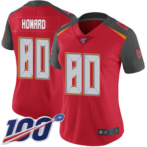 Nike Tampa Bay Buccaneers #80 O. J. Howard Red Team Color Women’s Stitched NFL 100th Season Vapor Limited Jersey