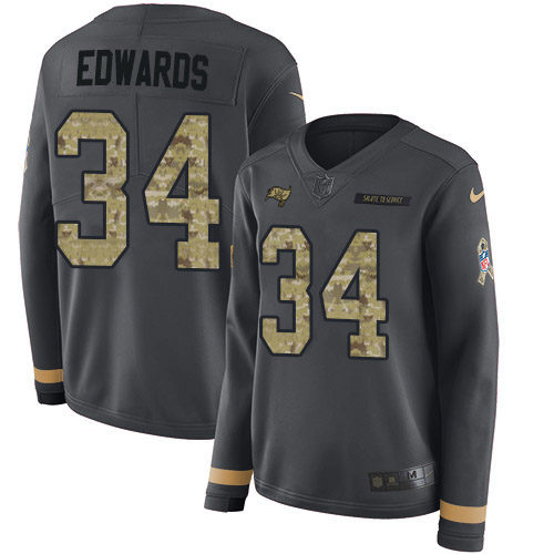 Nike Tampa Bay Buccaneers #34 Mike Edwards Anthracite Salute to Service Women’s Stitched NFL Limited Therma Long Sleeve Jersey