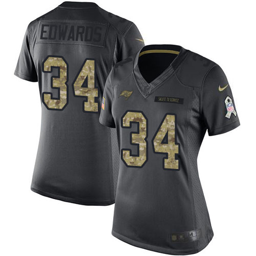 Nike Tampa Bay Buccaneers #34 Mike Edwards Black Women’s Stitched NFL Limited 2016 Salute to Service Jersey