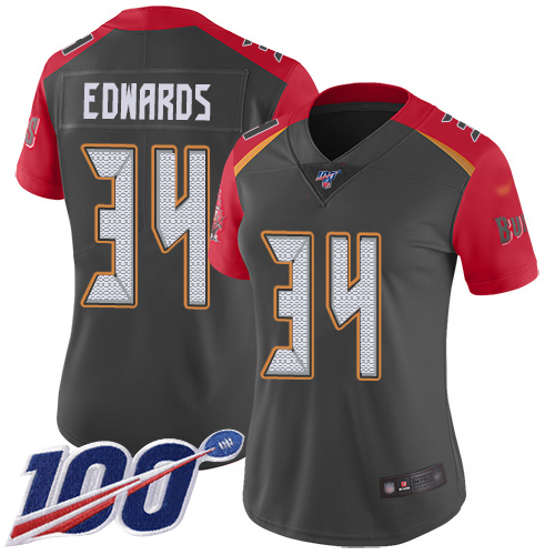 Nike Tampa Bay Buccaneers #34 Mike Edwards Gray Women’s Stitched NFL Limited Inverted Legend 100th Season Jersey