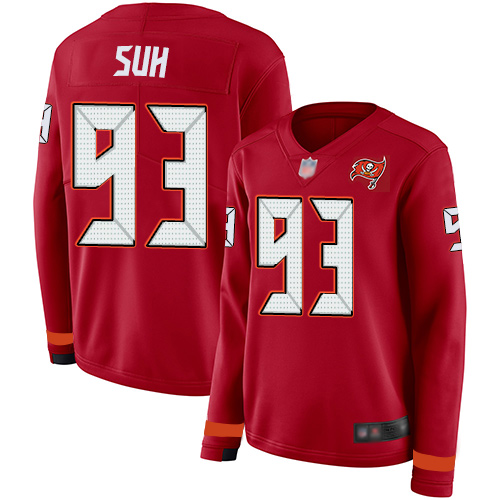 Nike Tampa Bay Buccaneers #93 Ndamukong Suh Red Team Color Women’s Stitched NFL Limited Therma Long Sleeve Jersey