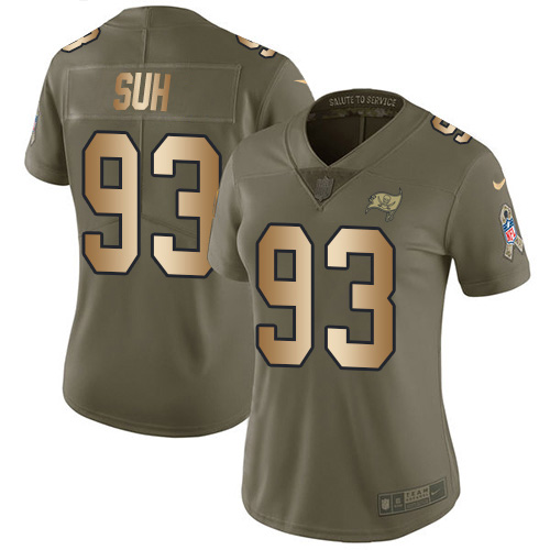 Nike Tampa Bay Buccaneers #93 Ndamukong Suh Olive/Gold Women’s Stitched NFL Limited 2017 Salute To Service Jersey