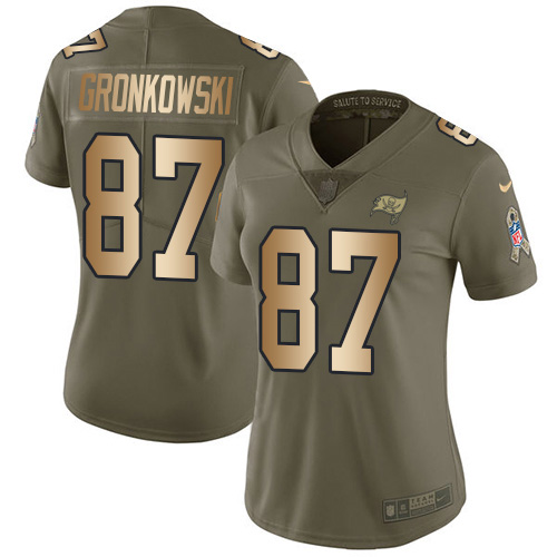 Nike Tampa Bay Buccaneers #87 Rob Gronkowski Olive/Gold Women’s Stitched NFL Limited 2017 Salute To Service Jersey