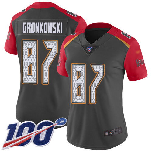 Nike Tampa Bay Buccaneers #87 Rob Gronkowski Gray Women’s Stitched NFL Limited Inverted Legend 100th Season Jersey