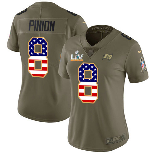Nike Tampa Bay Buccaneers #8 Bradley Pinion Olive/USA Flag Women’s Super Bowl LV Bound Stitched NFL Limited 2017 Salute To Service Jersey