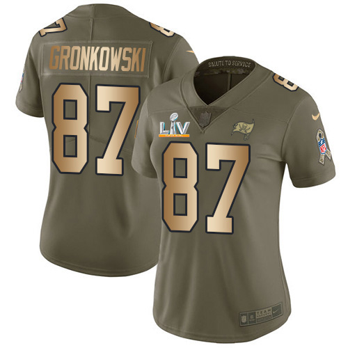 Nike Tampa Bay Buccaneers #87 Rob Gronkowski Olive/Gold Women’s Super Bowl LV Bound Stitched NFL Limited 2017 Salute To Service Jersey
