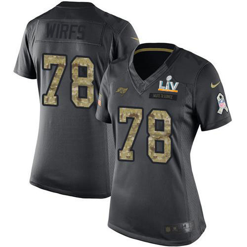 Nike Tampa Bay Buccaneers #78 Tristan Wirfs Black Women’s Super Bowl LV Bound Stitched NFL Limited 2016 Salute to Service Jersey