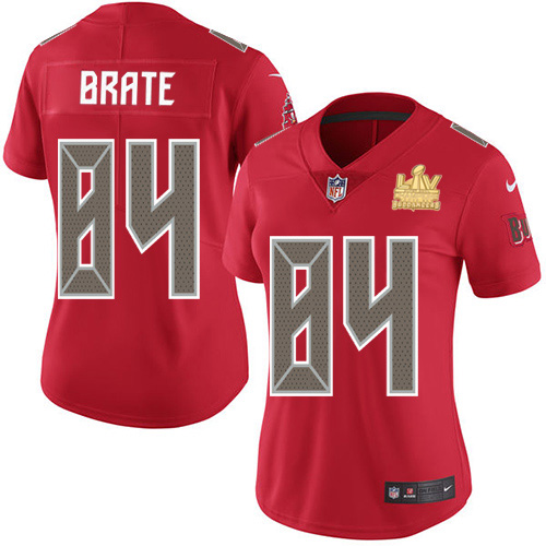 Nike Tampa Bay Buccaneers #84 Cameron Brate Red Women’s Super Bowl LV Champions Patch Stitched NFL Limited Rush Jersey