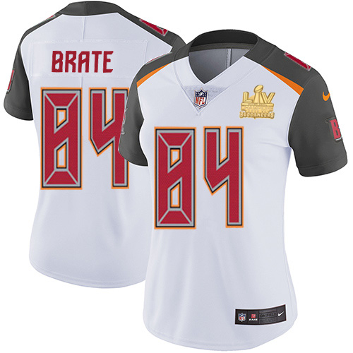 Nike Tampa Bay Buccaneers #84 Cameron Brate White Women’s Super Bowl LV Champions Patch Stitched NFL Vapor Untouchable Limited Jersey