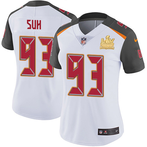Nike Tampa Bay Buccaneers #93 Ndamukong Suh White Women’s Super Bowl LV Champions Patch Stitched NFL Vapor Untouchable Limited Jersey