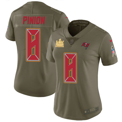 Nike Tampa Bay Buccaneers #8 Bradley Pinion Olive Women’s Super Bowl LV Champions Patch Stitched NFL Limited 2017 Salute To Service Jersey