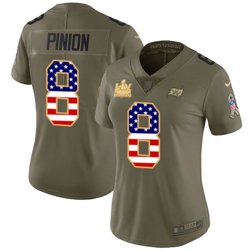 Nike Tampa Bay Buccaneers #8 Bradley Pinion Olive/USA Flag Women’s Super Bowl LV Champions Patch Stitched NFL Limited 2017 Salute To Service Jersey