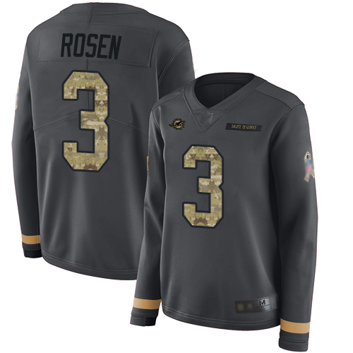 Nike Miami Dolphins #3 Josh Rosen Anthracite Salute to Service Women’s Stitched NFL Limited Therma Long Sleeve Jersey