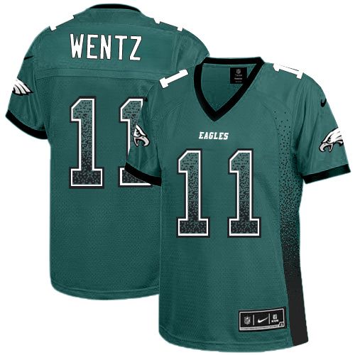 Nike Philadelphia Eagles #11 Carson Wentz Midnight Green Team Color Women’s Stitched NFL Elite Drift Fashion Jersey