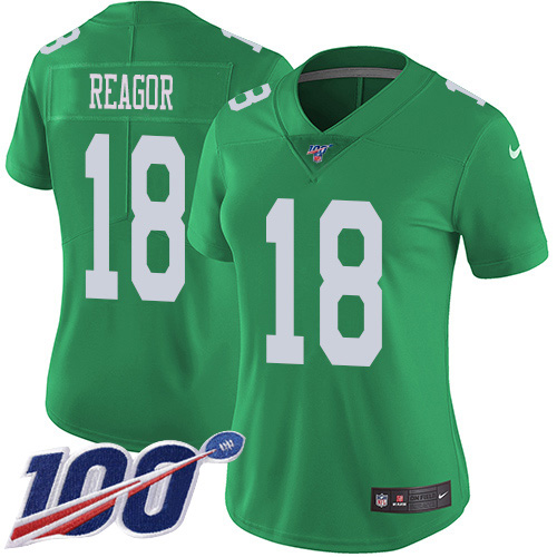 Nike Philadelphia Eagles #18 Jalen Reagor Green Women’s Stitched NFL Limited Rush 100th Season Jersey