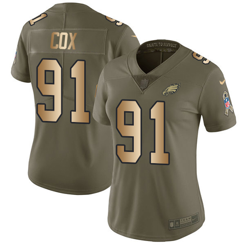 Nike Philadelphia Eagles #91 Fletcher Cox Olive/Gold Women’s Stitched NFL Limited 2017 Salute to Service Jersey