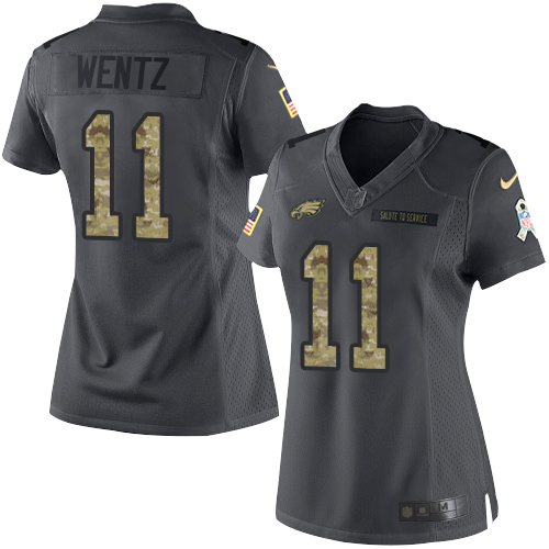 Nike Philadelphia Eagles #11 Carson Wentz Black Women’s Stitched NFL Limited 2016 Salute to Service Jersey
