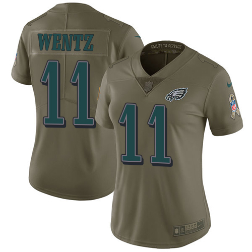 Nike Philadelphia Eagles #11 Carson Wentz Olive Women’s Stitched NFL Limited 2017 Salute to Service Jersey