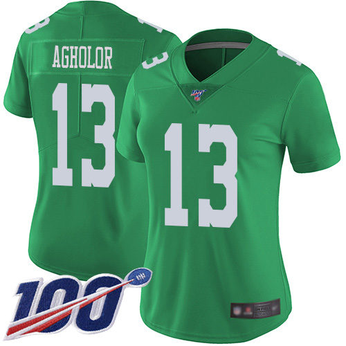 Nike Philadelphia Eagles #13 Nelson Agholor Green Women’s Stitched NFL Limited Rush 100th Season Jersey