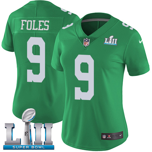 Nike Philadelphia Eagles #9 Nick Foles Green Super Bowl LII Women’s Stitched NFL Limited Rush Jersey