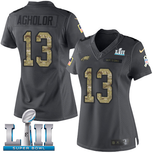Nike Philadelphia Eagles #13 Nelson Agholor Black Super Bowl LII Women’s Stitched NFL Limited 2016 Salute to Service Jersey