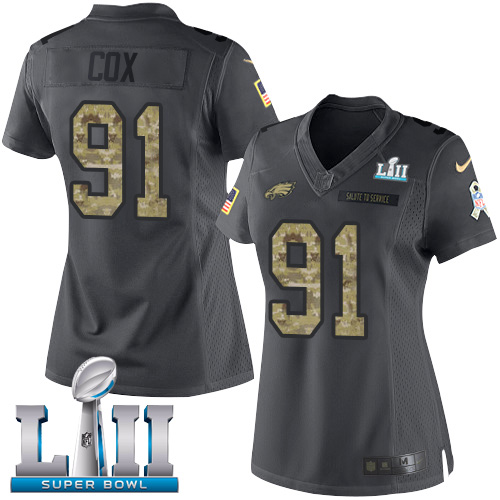 Nike Philadelphia Eagles #91 Fletcher Cox Black Super Bowl LII Women’s Stitched NFL Limited 2016 Salute to Service Jersey