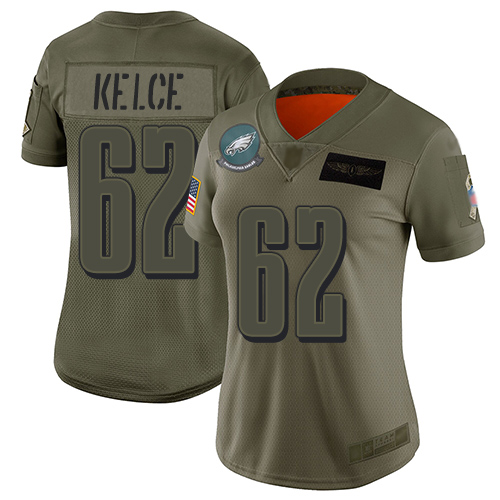 Nike Philadelphia Eagles #62 Jason Kelce Camo Women’s Stitched NFL Limited 2019 Salute to Service Jersey